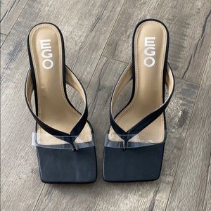 Black square toe heels